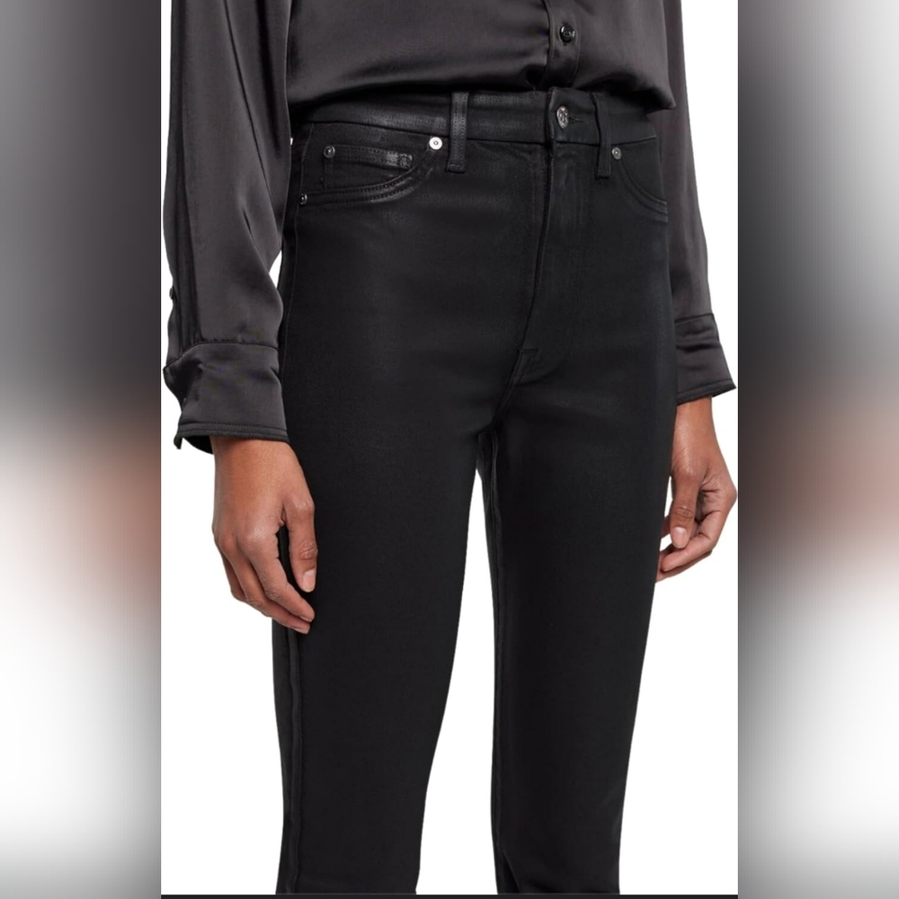 7 FOR ALL MANKIND BLACK COATED HIGH WAISTED PANTS SIZE 25